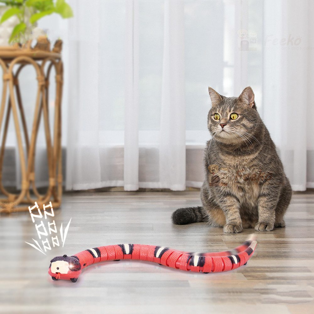 Serpent électrique — Serpent à capteur qui réagit au mouvement et se tortille : le chat le frappe, il repart. S